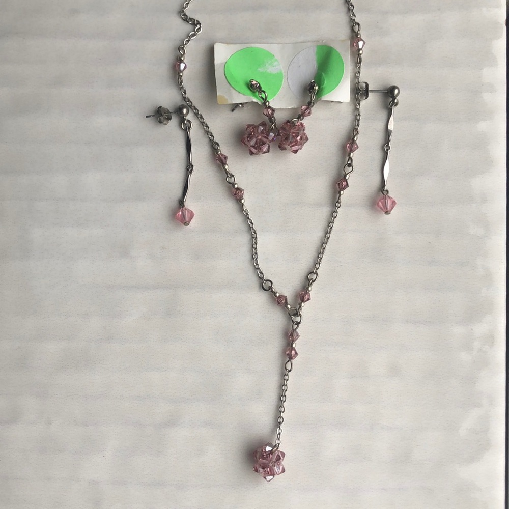 Pastel Pink Crystal Chocker and Two Earrings Set